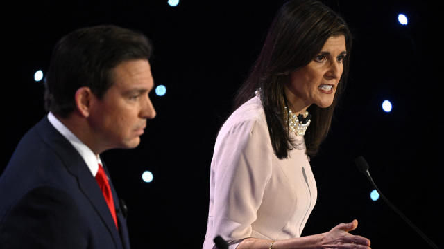 Republican candidates Nikki Haley and Ron DeSantis during the fifth GOP presidential primary debate 